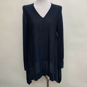 BB Boo Gemes Women's Long Sweater Medium Large Blue V-neck Merino Wool Blend